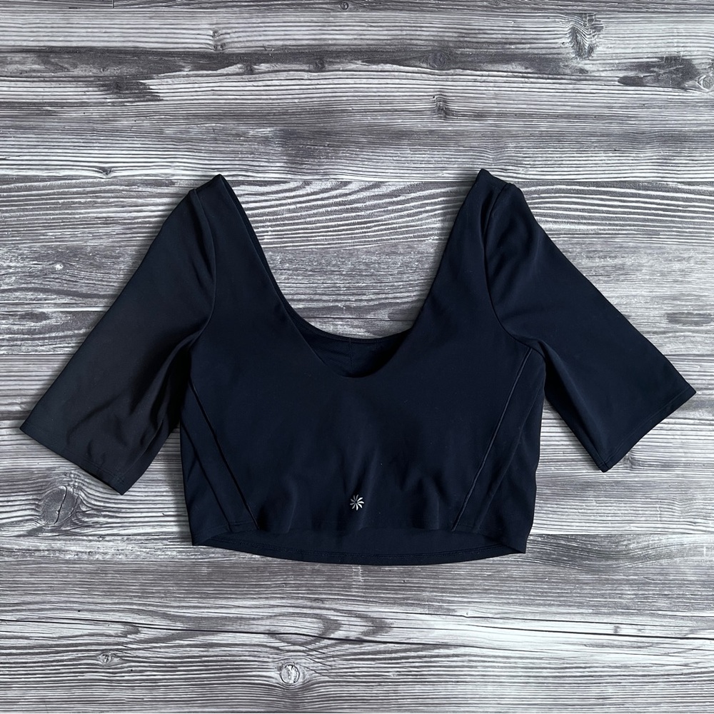 Athleta Exhilarate Black Crop Top A-C Built In Bra - Picture 2 of 5